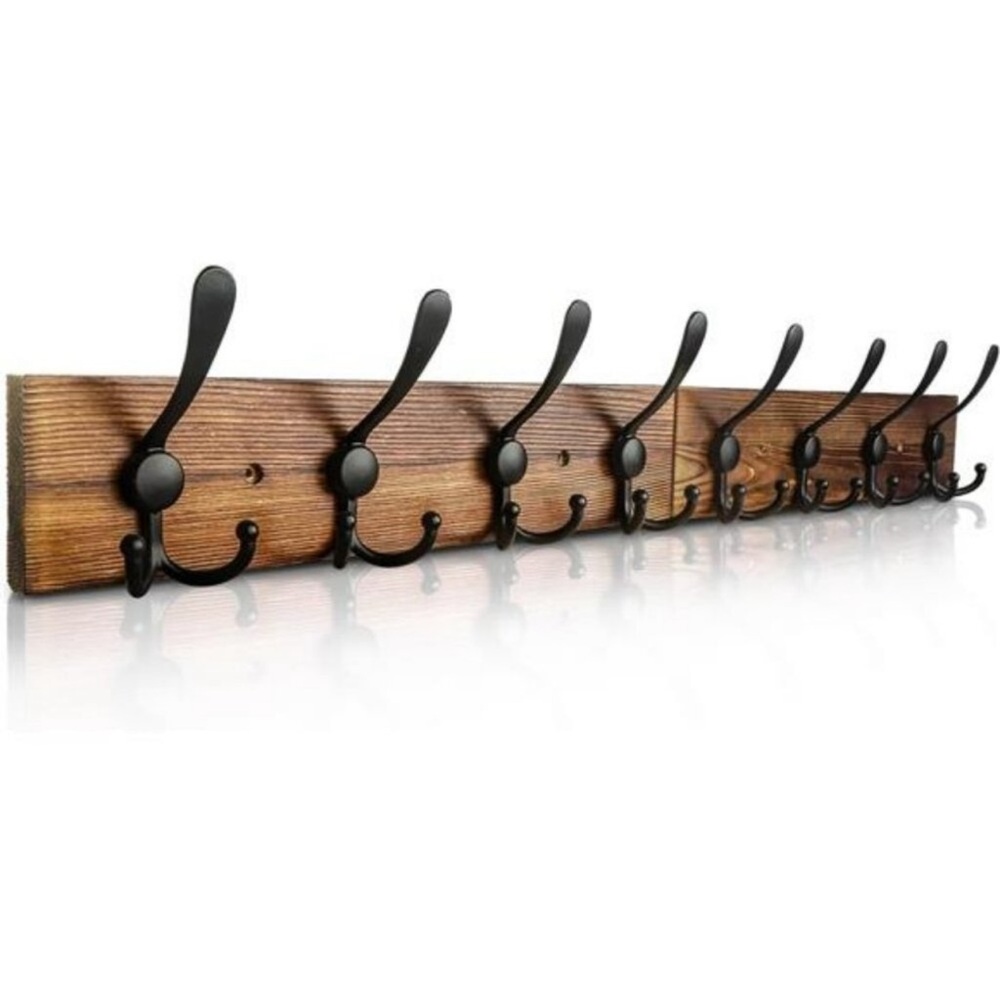 Rustic Wall Mounted Coat Rack with Hooks Wood Towel Hanger Entryway Shelf
